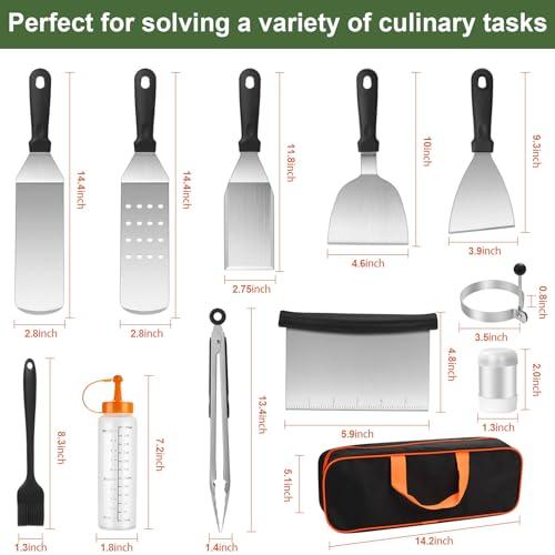 AIKKIL Griddle Accessories Kit, 18 pcs Flat Top Grill Accessories Kit, Professional BBQ Grilling Accessories Set, Enlarged Spatula, and More Griddle Tools - CookCave