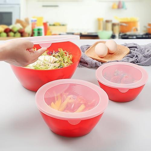 Wehome Mixing Bowls with Lids Set，Plastic Mixing Bowls for Kitchen Preparing，Serving and Storing，Set of 3-Includes 3 Bowls and 3 Lids，BPA-FREE Neat Nesting Bowls with Sealing Lids (Red) - CookCave