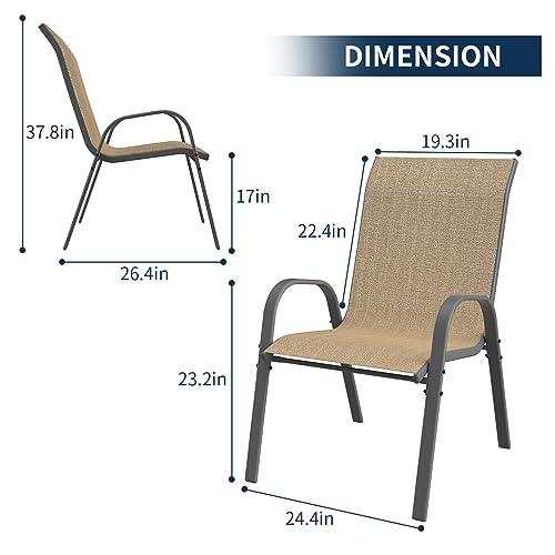 Amopatio Patio Chairs Set of 4, Outdoor Stackable Dining Chairs for All Weather, Comfortable Breathable Garden Outdoor Furniture for Backyard Deck, Brown - CookCave