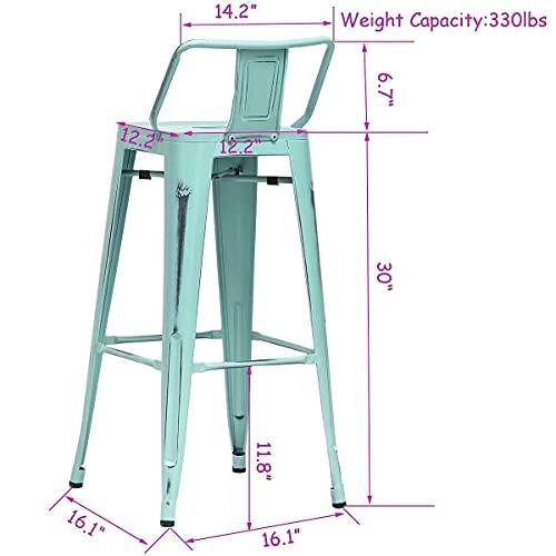 Changjie Furniture Metal Bar Stools Set of 4 Distressed Industrial Counter Bar Stool with Backs Bistro Cafe Barstools(30 inch, Distressed Blue-Green) - CookCave