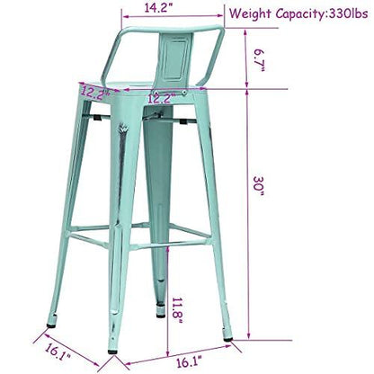 Changjie Furniture Metal Bar Stools Set of 4 Distressed Industrial Counter Bar Stool with Backs Bistro Cafe Barstools(30 inch, Distressed Blue-Green) - CookCave