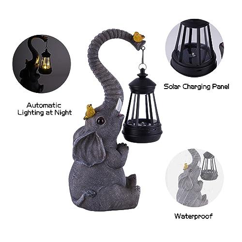 Solar Outdoor Garden Statues Lights, Elephant Figurines with Cute Birds Garden Sculpture Decor, Lucky Elephant Birthday Gifts for Women, Men or Daughter, Unique Housewarming Gifts and Yard Decoration - CookCave