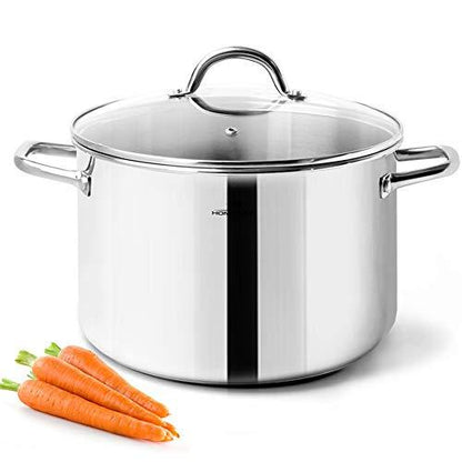 HOMICHEF Stock Pot 6 Quart Nickel Free Stainless Steel - 6 Quart Pot With Lid and Handle - 6Qt Saucepan With Lid - Soup Pot Small Cooking Pot 6 Quart - 6 Qt Pot With Glass Lid - Induction Pot With Lid - CookCave