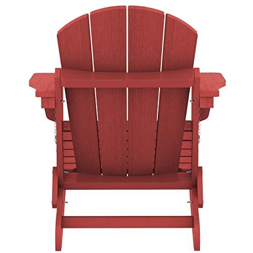 SERWALL Folding Adirondack Chair Weather Resistant for Patio - New Red - CookCave