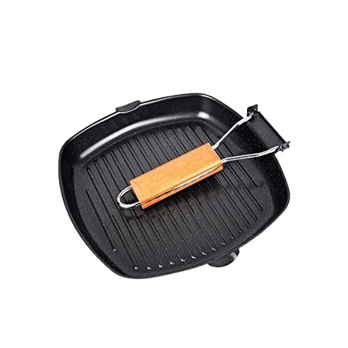 MasonOL20 Non-stick Grill Pan with Folding Handle for Meat, Fish and Vegetables For All Heat Sources 24cm/9.4IN for Stove Tops, Induction, Black - CookCave