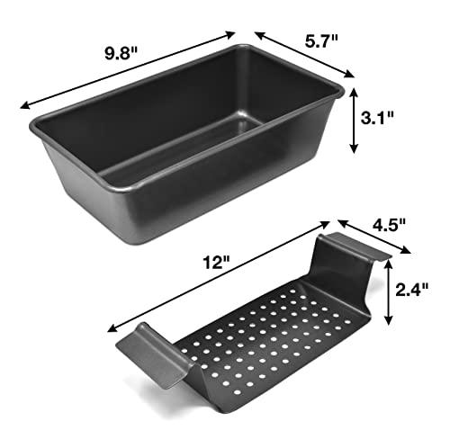 PERLLI Nonstick Meat Loaf Pan Bread Pan with Insert, 2-in-1 Large 9.8" X 5.7" Healthy Coating Nonstick Roaster Pan with Drain Drip Tray, Carbon Steel Gray - CookCave