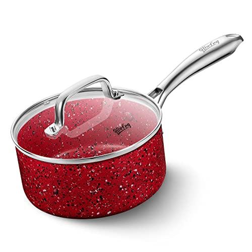 HLAFRG 1 Quart Saucepan with Lid, Ultra Nonstick Sauce Pan with Lid, Small Pot with Lid, Granite Nonstick Saucepan 1 quart, Small Sauce Pot, Red Pot 1 Qt, Aluminum Sauce Pan 1 Qt - CookCave