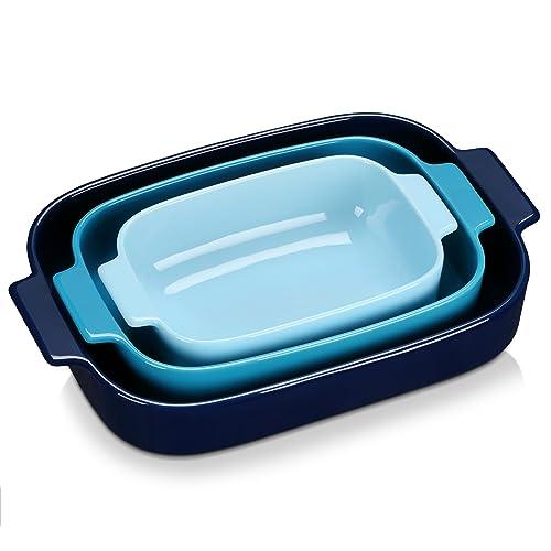LOVECASA Casserole Dishes for Oven, Ceramic Baking Dishes Set of 3, Rectangular Lasagna Pans Deep with Handles, Oven to Table Baking Pans for Cake, Dessert, Party and Daily Use, Blue Series(9.7"/12.1"/14.4") - CookCave