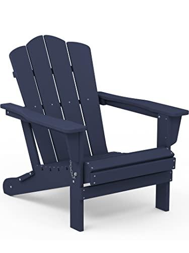 KINGYES Folding Adirondack Chair, Relaxing Stackable|Arm Rest|Ergonomic HDPE All-Weather Adirondack Chair, Navy - CookCave