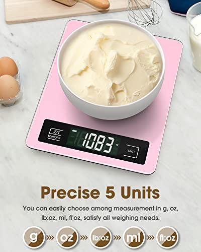 Mik-Nana Food Scale Pink, 11lb Digital Kitchen Scale Weight Grams and Oz for Baking Cooking, 1g/0.04oz Precise Graduation, Waterproof Tempered Glass Platform - CookCave