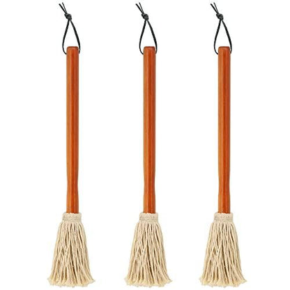 16" BBQ Sauce Basting Mops & Brushes for Roasting or Grilling, Apply Barbeque, Marinade or Glazing, Cotton Fiber Head and Hardwood Handle, Dish Mop Style, Perfect for Cooking or Cleaning - Pack of 3 - CookCave