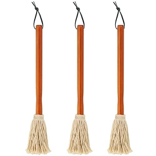 16" BBQ Sauce Basting Mops & Brushes for Roasting or Grilling, Apply Barbeque, Marinade or Glazing, Cotton Fiber Head and Hardwood Handle, Dish Mop Style, Perfect for Cooking or Cleaning - Pack of 3 - CookCave