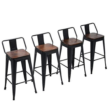 Yongchuang 26" Swivel Bar Stools with Backs Counter Height Stools Set of 4 Industrial Metal Barstools (Swivel 26", Wood Top Black) - CookCave