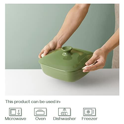 DOWAN Baking Dish With Lid, Ceramic Casseroles dish with lids, Lasagna Pan Deep, 53.4 OZ Rectangular Bakeware With Handle Oven Safe for Cooking, Dinner, Halloween Home Gift, 8 x 8 Inches, Green - CookCave