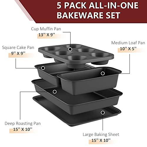 LINKLIFE Baking Pans Set for Oven Baking, Bakeware Sets 6-Piece Includes Cup Cake Pan, Square Pan, Cookie Sheet, Deep Roasting Pan, Loaf Box, Nonstick Coating Baking Pan Dishwasher Safe - CookCave