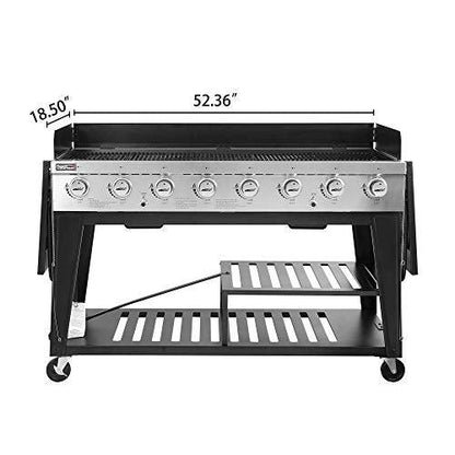 Royal Gourmet 8-Burner Gas Grill, 104,000 BTU Liquid Propane Grill, Independently Controlled Dual Systems, Outdoor Party or Backyard BBQ, Black - CookCave