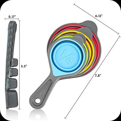 Hotsyang Collapsible Measuring Cups and Spoons Set,8 Piece Portable Silicone Measuring Cups and Spoons Set for Liquid & Dry Measuring, Collapsible Measuring Cups and Spoons Set, Red(random rainbow) - CookCave