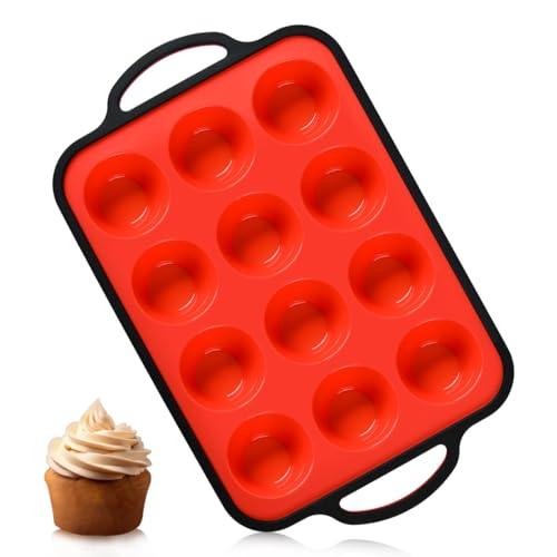CAKETIME Silicone Muffin Pan, Metal Reinforced Frame Cupcake Pan Easy to Handle 12 Cups Small Baking Mold Nonstick - CookCave