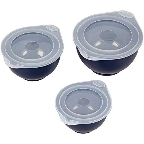 Wilton Plastic Navy Blue Non-Slip Covered Mixing Bowls with Lids, Assorted/RNUM, 6-Piece - CookCave