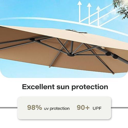 LAUSAINT HOME Outdoor Patio Umbrella, 10 FT Large Cantilever Umbrella Windproof Patio Offset Umbrella with 360° Rotation & Olefin Fabric for Backyard, Pool, Lawn, Deck (Square, Champagne) - CookCave