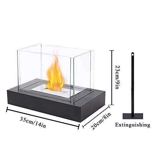 Rectangular Tabletop Fire Bowl Pot with Four-Sided Glass 13.5" L Portable Tabletop Fireplace Clean Burning Bio Ethanol Ventless Fireplace for Indoor Outdoor Patio Parties Events - CookCave