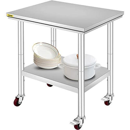 Mophorn Stainless Steel Work Table with Wheels 24 x 30 x 32 Inch Prep Table with 4 Casters Heavy Duty Work Table for Commercial Kitchen Restaurant Business - CookCave