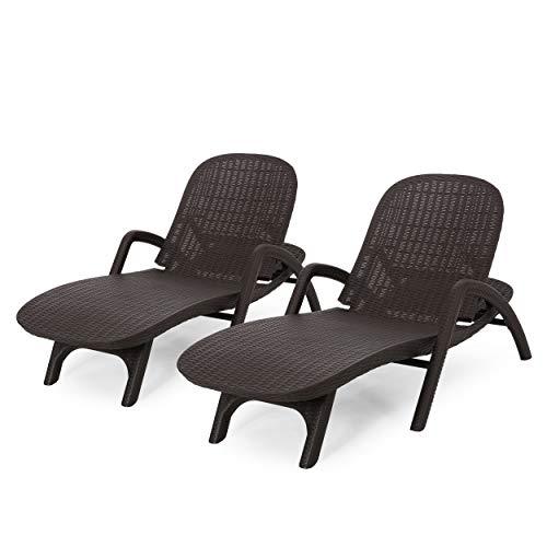 Christopher Knight Home Blanche Outdoor Faux Wicker Chaise Lounges (Set of 2), Dark Brown - CookCave