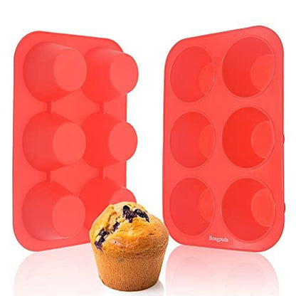 Bongpuda Silicone Large Muffin Pan 2 Pack,6 Cup Large Silicone Cupcake Pan,Non-Stick Jumbo Muffin Pans,Food Grade Cupcake Molds,Perfect for Egg Muffin,Big Cupcake - CookCave