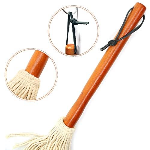 16" BBQ Sauce Basting Mops & Brushes for Roasting or Grilling, Apply Barbeque, Marinade or Glazing, Cotton Fiber Head and Hardwood Handle, Dish Mop Style, Perfect for Cooking or Cleaning - Pack of 3 - CookCave