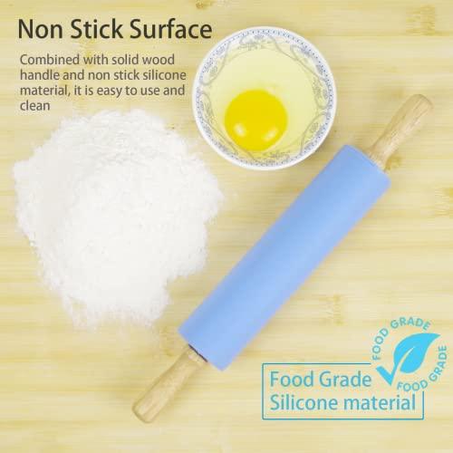 Remeel Silicone Rolling Pin for Baking Non-stick Rolling Pin Dough Roller Wooden Handle Kitchen Accessories Pastry Roller - CookCave