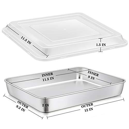 E-far Stainless Steel Baking Pan with Lid, 12⅓ x 9¾ x 2 Inch Rectangle Sheet Cake Pans with Covers Bakeware for Cakes Brownies Casseroles, Non-toxic & Healthy, Heavy Duty & Dishwasher Safe - Set of 2 - CookCave