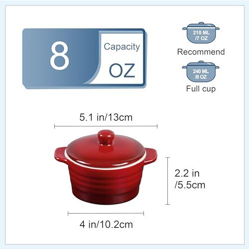 LOVECASA 8 OZ Mini Casserole Dish with Lid, Mini Cocotte with Handles Ceramic Ramekins for Baking,Cute Individual Soup Pot,Ramekins with lids oven safe for Baking, Souffle Dish,Creme Brulee,Set of 4 - CookCave