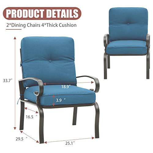 Incbruce Metal Outdoor Dining Chairs Patio Chairs Set of 2, Wrought Iron Chair Steel Frame Restaurant Chair, All-Weather Garden Seating Chair with Arms and Seat Cushions (Peacock Blue) - CookCave