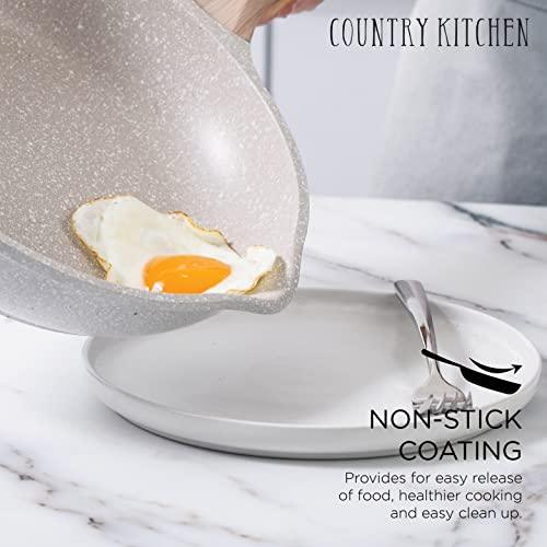 Country Kitchen Induction Cookware Sets - 13 Piece Nonstick Cast Aluminum Pots and Pans with BAKELITE Handles, Glass Lids -Cream - CookCave