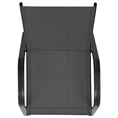 EMMA + OLIVER 4 Pack Black Outdoor Stack Chair with Flex Comfort Material - Patio Stack Chair - CookCave