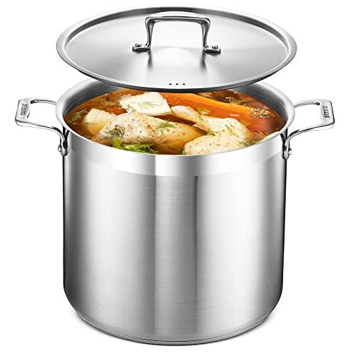 Stockpot – 16 Quart – Brushed Stainless Steel – Heavy Duty Induction Pot with Lid and Riveted Handles – For Soup, Seafood, Stock, Canning and for Catering for Large Groups and Events by BAKKEN - CookCave