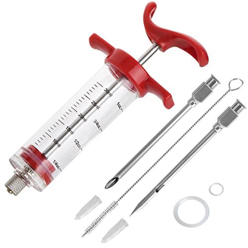 X-WLANG Premium Meat Injector, Marinade Injector Syringe with 2 Meat Needles for BBQ Grill Smoker, Turkey and Cooking 1-oz Capacity, 2 Stainless Needles, 1 Brush, Red - CookCave