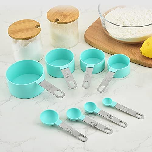 Measuring Cups and Spoons Set, 8 Pieces Measuring Cups and Measuring Spoons with Stackable Stainless Steel Handle Measure Dry or Liquid Ingredients Measuring Set for Kitchen Cooking and Baking (Green) - CookCave