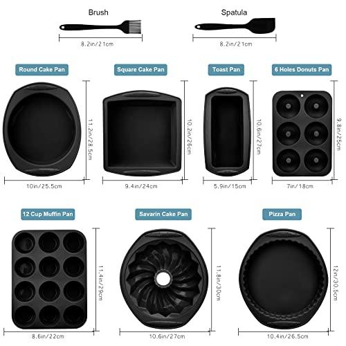 Economical 9in1 Nonstick Silicone Baking Bundt Cake Pan Cookie Sheet Molds Tray Set for Oven, BPA Free Heat Resistant Bakeware Tools Kit for Muffin Loaf Bread Pizza Cheesecake Cupcake Pie Utensils - CookCave