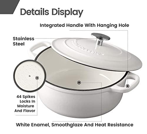 EDGING CASTING Dutch Ovens Enameled Cast Iron Covered 5.5 Quart Dutch Oven with Dual Handle for Bread Baking, White - CookCave