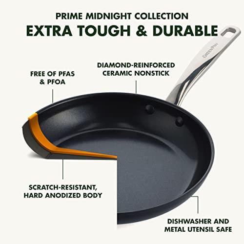 GreenPan Chatham Prime Midnight Hard Anodized Healthy Ceramic Nonstick, 8" Frying Pan Skillet, PFAS-Free, Dishwasher Safe, Oven Safe, Black - CookCave