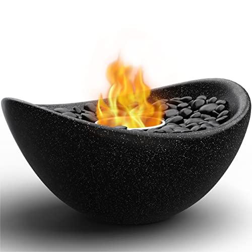 Vizayo Tabletop Fire Pit for Patio - 11 x 5.3 inch Indoor Outdoor Table Top Firepit Bowl - Use Gel Fuel Cans, Bioethanol or Isopropyl Alcohol - Tabletop Fireplace for Balcony, Patio Decor - Black - CookCave