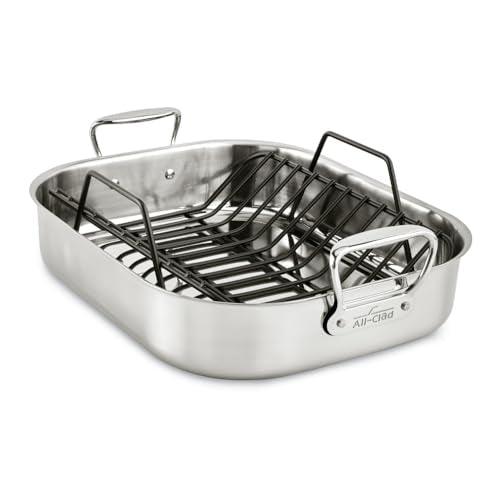 All-Clad Specialty Stainless Steel Roaster and Nonstick Rack 16x13x5 Inch Oven Broiler Safe 600F Roaster Pan, Pots and Pans, Bakeware, Turkey, Silver - CookCave