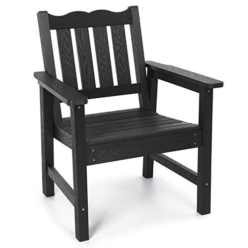 Stoog All-Weather Patio & Garden Chair, Outdoor Dining Chair with Curved Backrest, 400 lbs Support Porch Chair, Black - CookCave