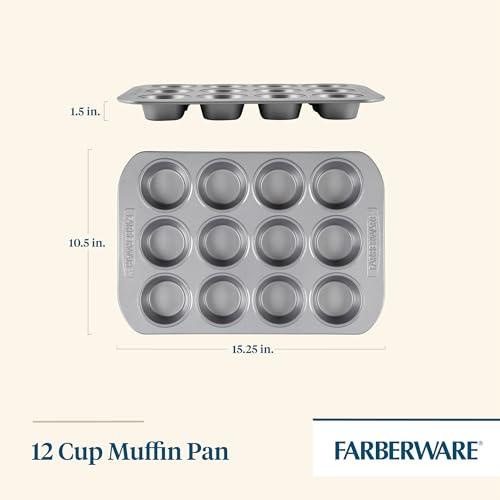 Farberware Nonstick Bakeware 12-Cup Muffin Tin / Nonstick 12-Cup Cupcake Tin - 12 Cup, Gray - CookCave