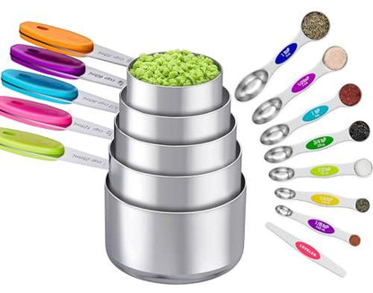 Naitesen 13PCS Measuring Cups and Magnetic Measuring Spoons Set with Leveler, Stainless Steel Dishwasher Safe, Nesting Metal Spoons Cups for Cooking Baking Supplies, Kitchen Gadgets Essentials Tools - CookCave