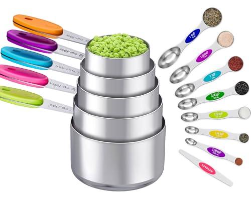 Naitesen 13PCS Measuring Cups and Magnetic Measuring Spoons Set with Leveler, Stainless Steel Dishwasher Safe, Nesting Metal Spoons Cups for Cooking Baking Supplies, Kitchen Gadgets Essentials Tools - CookCave