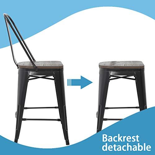 FDW Modern Bar Stool Set of 4 Counter Height Barstool with Back 24 Inches Seat Height Industrial Bar Chairs Indoor Outdoor Metal Kitchen Stools Restaurant Patio Stool Stackable - CookCave