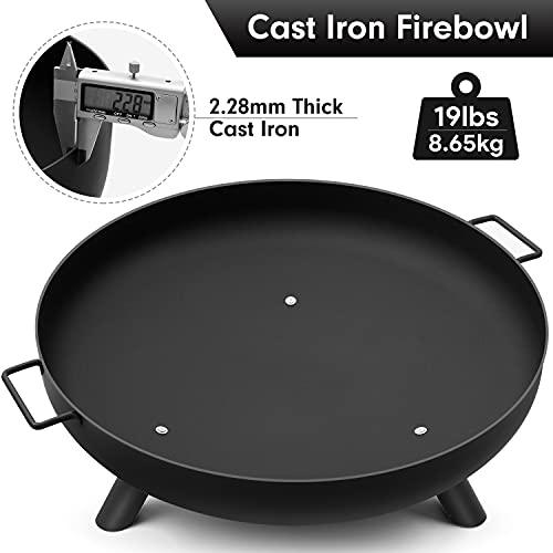 AMAGABELI GARDEN & HOME Fire Pit Outdoor Cast Iron Wood Burning Fire Bowl 28in with A Drain Hole Fireplace Extra Deep Large Round Outside Backyard Deck Camping Heavy Duty Metal Grate Rustproof BG368 - CookCave