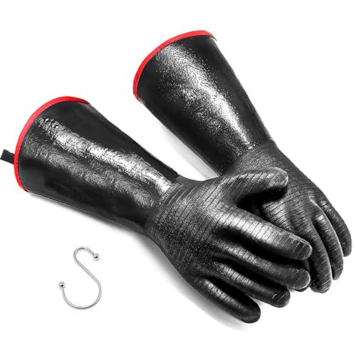 JENPOS BBQ Gloves - 1472°F Thicken Heat Resistant Gloves w/S-Hook 14 in Kitchen Oven Mitts Waterproof Grill Gloves Oil Resistant Grilling Gloves Cooking Gloves for Turkey Fryer/Baking/Oven/Smoker - CookCave